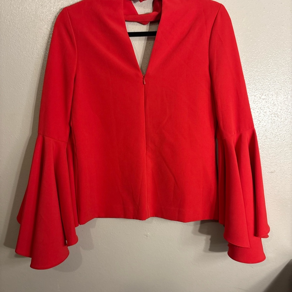 Milly Red Asymmetrical Bell Sleeve Blouse